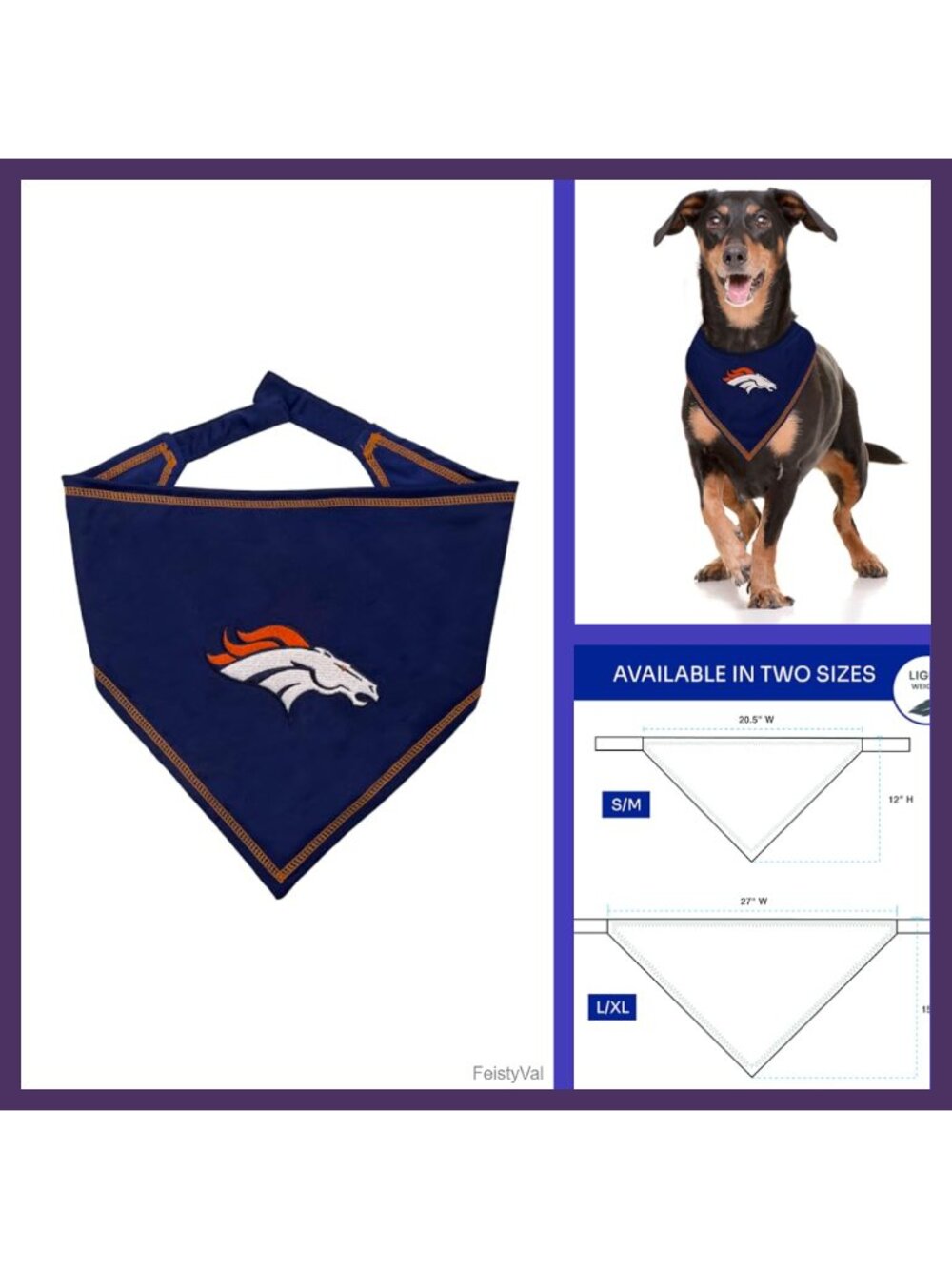 NFL Denver Broncos Pet Tie Bandana Large XL Wash-Resistant Game-Day Scarf